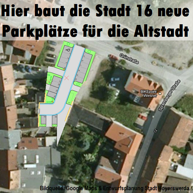 In der Grünstraße sollen nach dem Willen der Stadt im Sommer 16 neue Parkflächen entstehen, in direkter Nähe zum Marktplatz. Das wilde Parken hat damit an dieser Stelle bald ein Ende.
